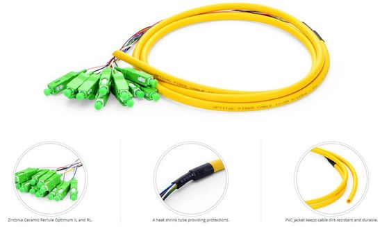 12 Core Fiber Optic Pigtail Sc APC Upc Fiber Simplex Pigtail Unjacketed Color Coded