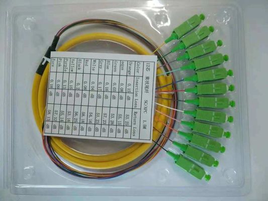 12 Core Fiber Optic Pigtail Sc APC Upc Fiber Simplex Pigtail Unjacketed Color Coded