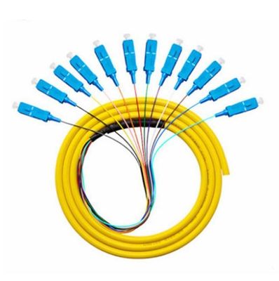 12 Core Fiber Optic Pigtail Sc APC Upc Fiber Simplex Pigtail Unjacketed Color Coded